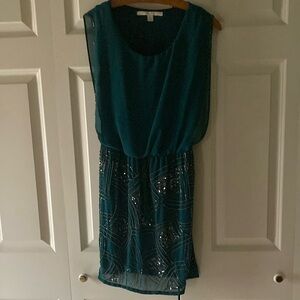 Lauren Conrad sequin beaded dress midi blue green sleeveless lined women’s 6